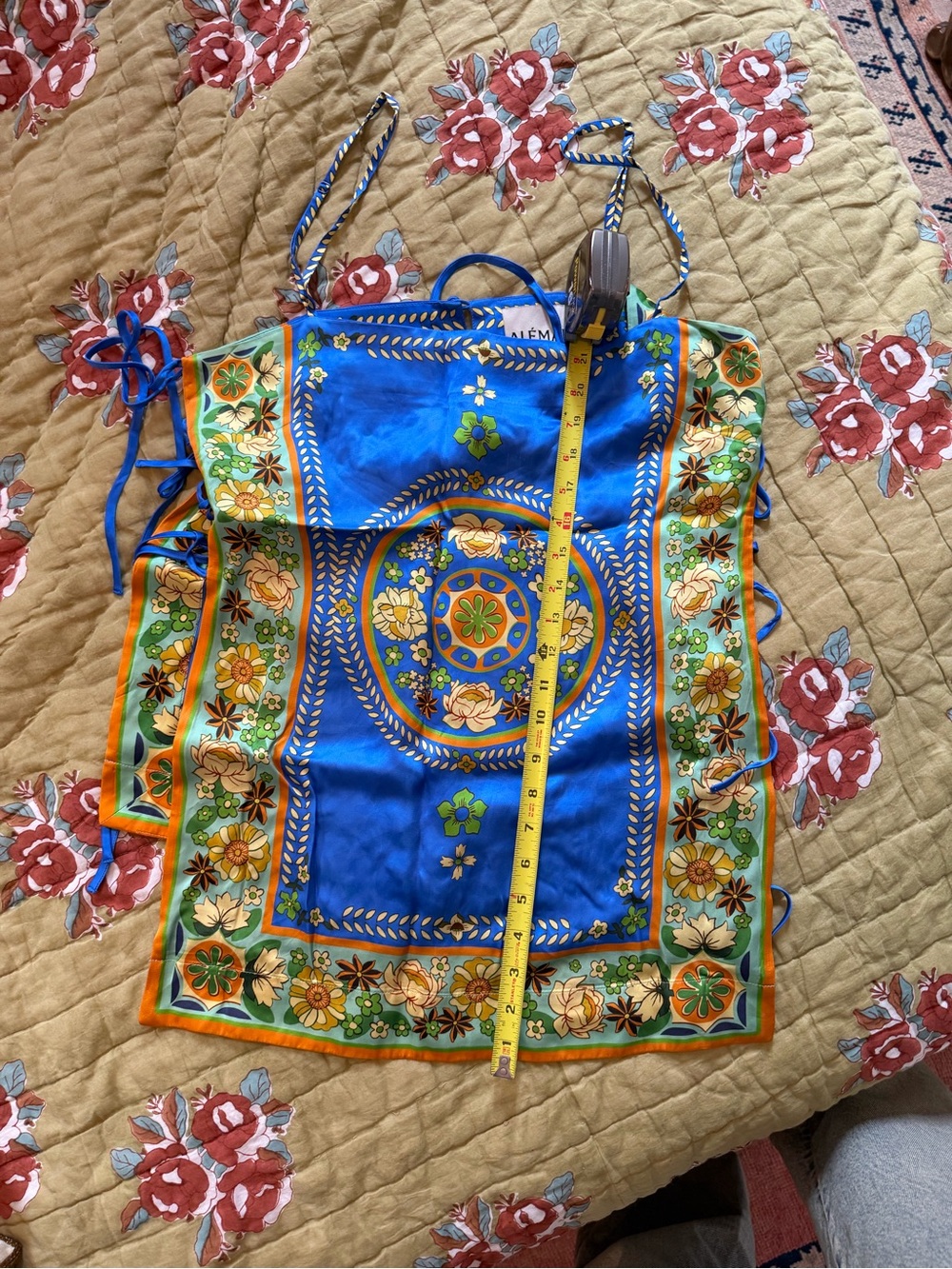 ALEMAIS Blue Medallion LINDA TOP — Tank with Green and Orange Accents, ties - Picture 8 of 8